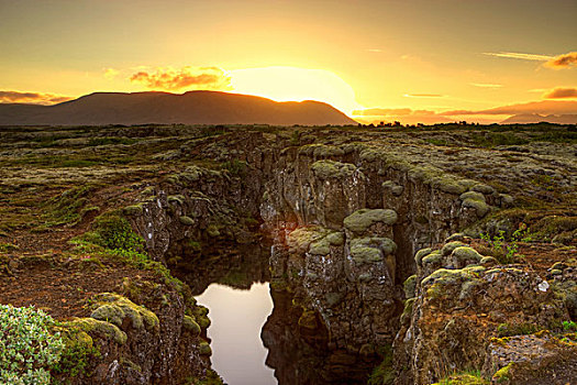 日落,上方,峡谷,西南部,冰岛