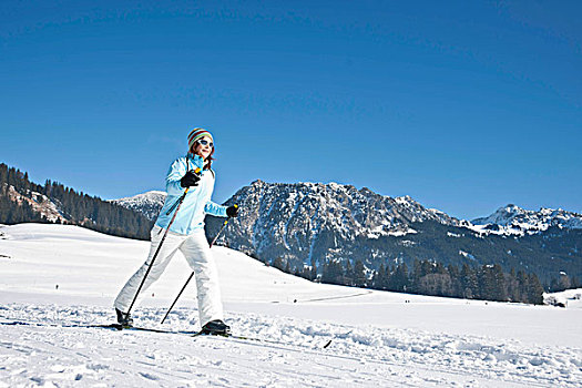 女人,越野,滑雪,山峦