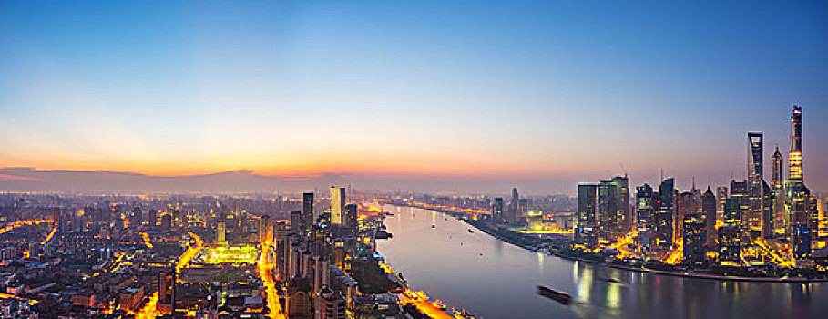 摩天大楼,城市,中国,河,黄昏