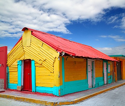 彩色,加勒比,房子,热带,女人岛,鲜艳,墨西哥