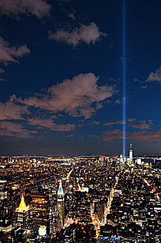 纽约,市区,天际线,夜拍,911事件,亮光