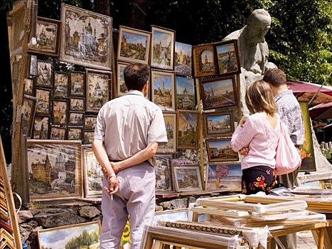 乌克兰,基辅,道路,艺术,市场,绘画,顾客,游客,2004年