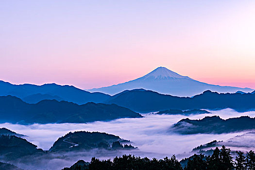 海洋,云,山,富士山,朝霞