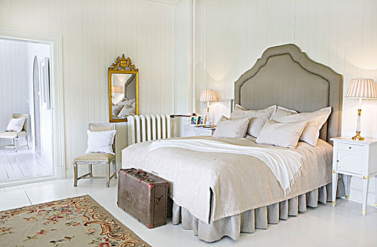 卧室,挪威,庄园,白色,木护墙板