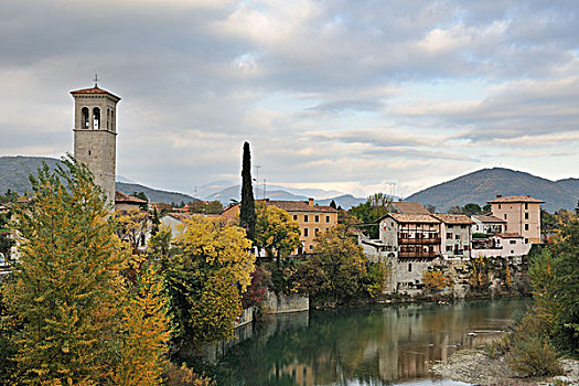 河,桥,秋天,彩色,意大利,欧洲