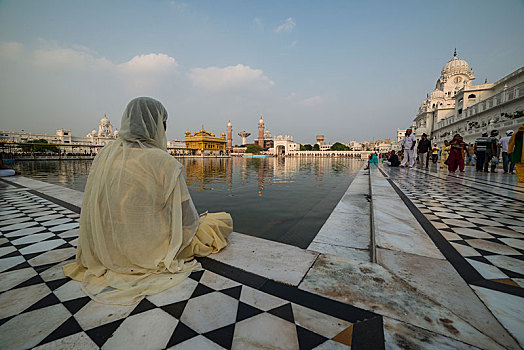 锡克教徒,坐,神圣,水池,金庙,印度,庙宇,旁遮普,亚洲