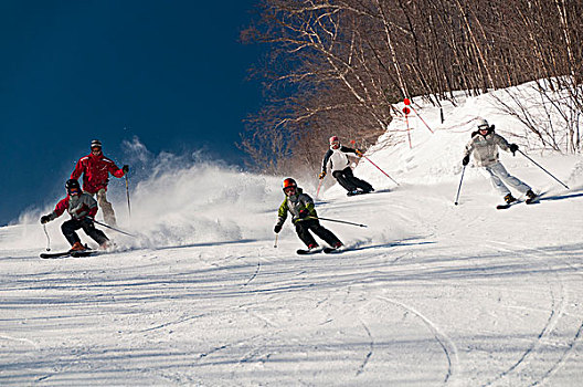 家庭,滑雪,积雪,风景,平底船船夫,佛蒙特州,美国