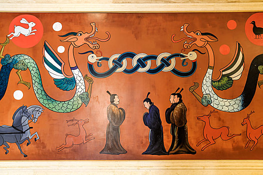 汉画像石风格壁画,中国江苏省徐州汉画像石解密体验馆
