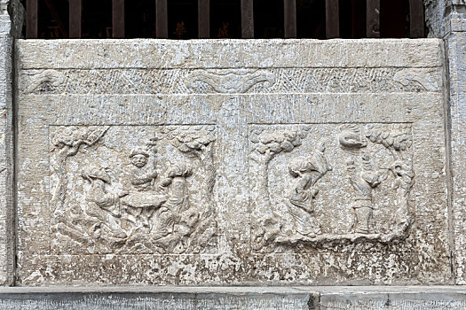 古建筑石栏古代人物石雕,中国山西省运城市解州关帝庙