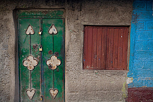 门,百叶窗,房子,亚的斯亚贝巴,埃塞俄比亚