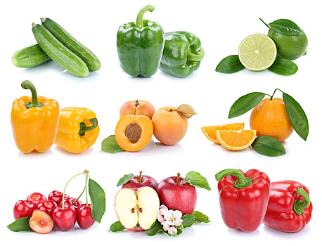 果蔬,水果,苹果,橙色,红辣椒,彩色,新鲜,抽象拼贴画,抠像,隔绝