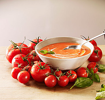 西红柿汤,奶油,罗勒
