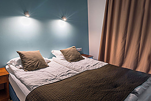 双人床,枕头,发光,灯