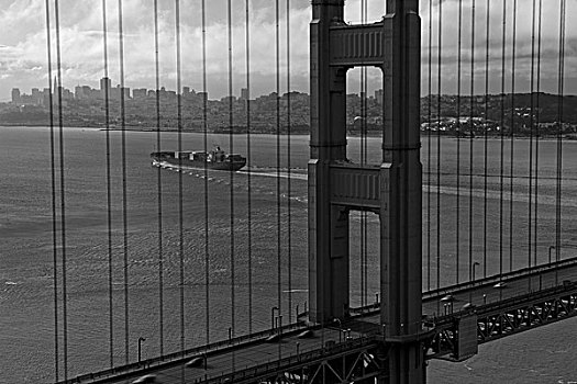桥,湾,货船,背景,金门大桥,旧金山湾,旧金山,加利福尼亚,美国