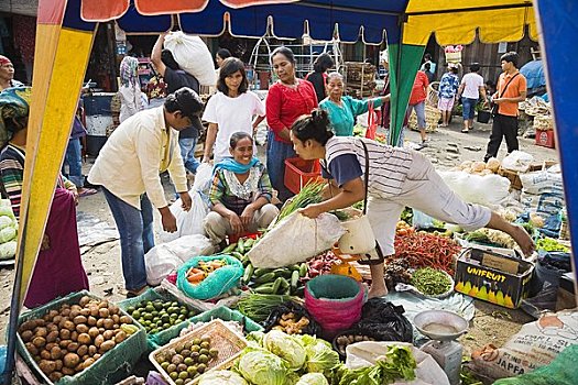 果蔬,货摊,市场,苏门答腊岛,印度尼西亚