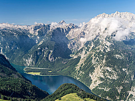 贝希特斯加登阿尔卑斯山,山,湖,瓦茨曼山,国家公园,巴伐利亚,德国,大幅,尺寸