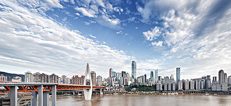 城市,天际线,市区,靠近,桥,重庆,云,天空