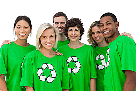 微笑,激进,穿,绿色,衬衫,回收标志