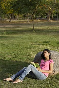 少女,读,书本,公园