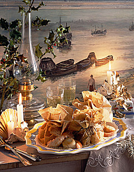 圣诞桌,海鲜,包裹,主题,布列塔尼半岛
