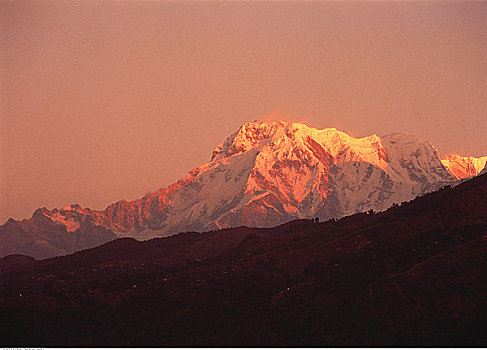 山峦,日落,尼泊尔