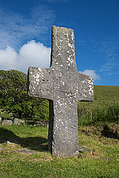 老,石头,十字架,丁格尔半岛,凯瑞郡,爱尔兰,欧洲