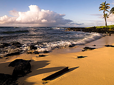 岩石,海滩,坡伊普,考艾岛,夏威夷