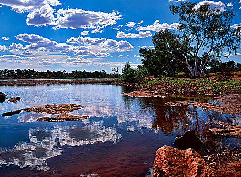 云,反射,河,西北地区,澳大利亚