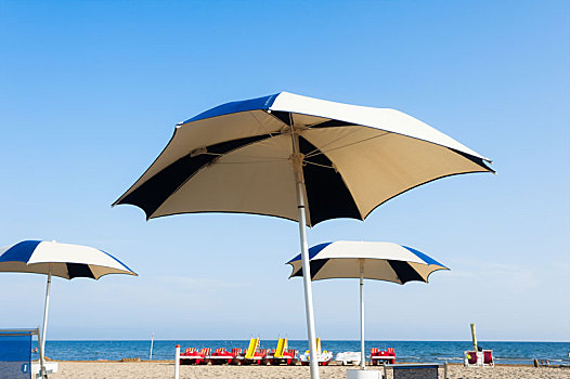 伞,海滩,放松,日落