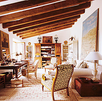木头,梁,天花板,地中海,客厅