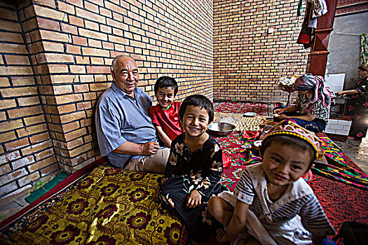 维吾尔,儿童,爷爷,在家,老城,喀什葛尔,新疆,地区,丝绸之路,中国