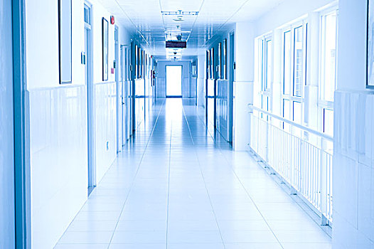 蓝色色调,长,走廊,医院