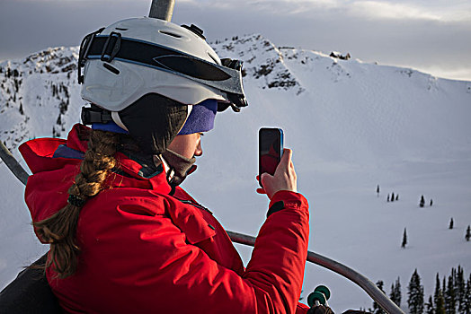 滑雪,空中缆椅,滑雪胜地,照相,机智,电话,班芙国家公园,艾伯塔省