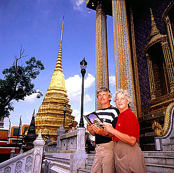 游客,户外,佛教寺庙,曼谷,泰国