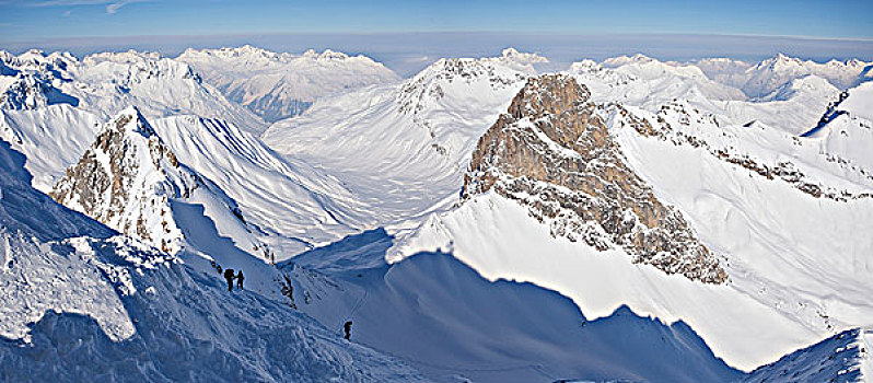 游客,滑雪,遮盖,山峦,阿勒堡,奥地利,阿尔卑斯山,提洛尔