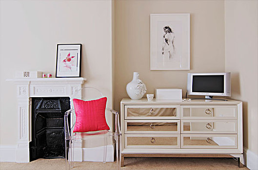 粉色,垫子,灵异,椅子,正面,传统,壁炉,靠近,优雅,衣柜,反射