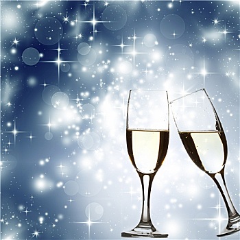 玻璃杯,香槟,蓝色,假日