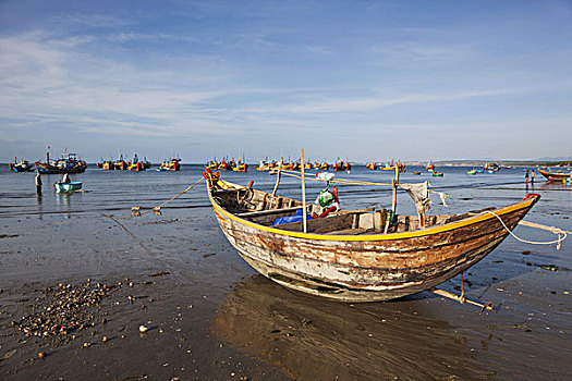 越南,美尼,海滩,传统,渔船