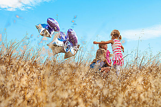 女孩,玩,气球,山,州立公园,加利福尼亚,美国