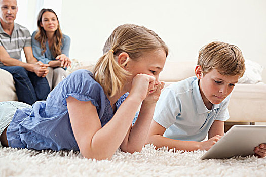 孩子,平板电脑,父母,背景