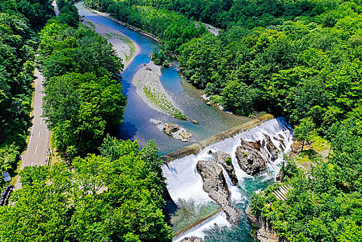 瀑布,乡村,北海道,日本,航拍