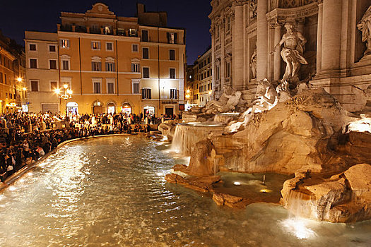 喷泉,黄昏,罗马,意大利