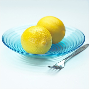 柠檬,蓝色,碗