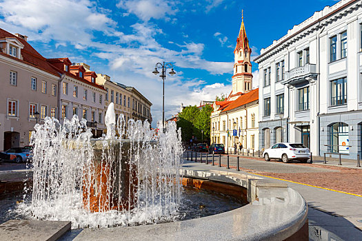 喷泉,教堂,老城,维尔纽斯,立陶宛