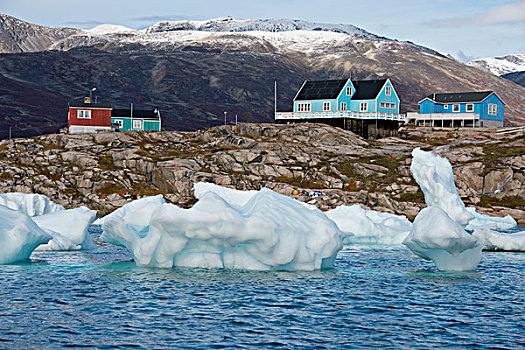 格陵兰,半岛,迪斯科湾,特色,家,远眺,冰河,冰,漂浮,湾,大幅,尺寸