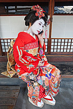 日本,京都,鸾舞伎,艺伎,衣服,和服,手机
