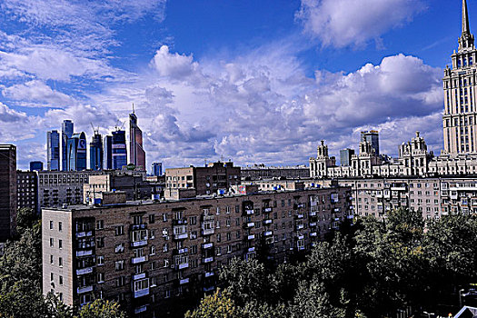 俄罗斯,莫斯科,60多岁,建筑,风格,现代主义,商务区,施工,背景
