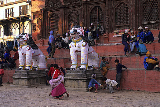 尼泊尔,加德满都,杜巴广场,狮子,雕塑