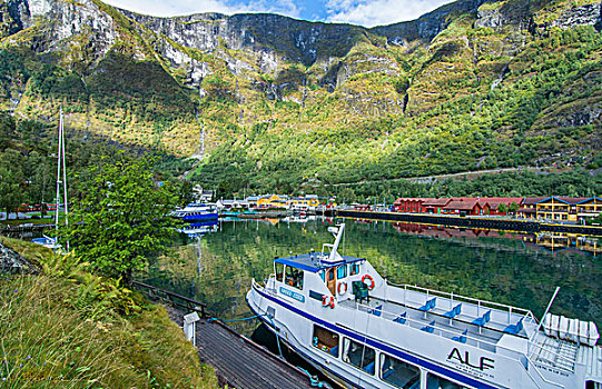 挪威,小,漂亮,乡村,湖,渡轮,船,深,山地,宁和,假日,驾驶,奥斯陆,卑尔根