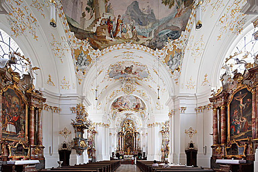 洛可可风格,教堂,寺院,上巴伐利亚,巴伐利亚,德国,欧洲